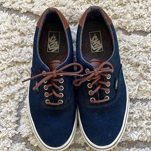 VANS Classic Size 9.5 Blue Canvas Brown Leather Paisley Line Brand New Worn Once
